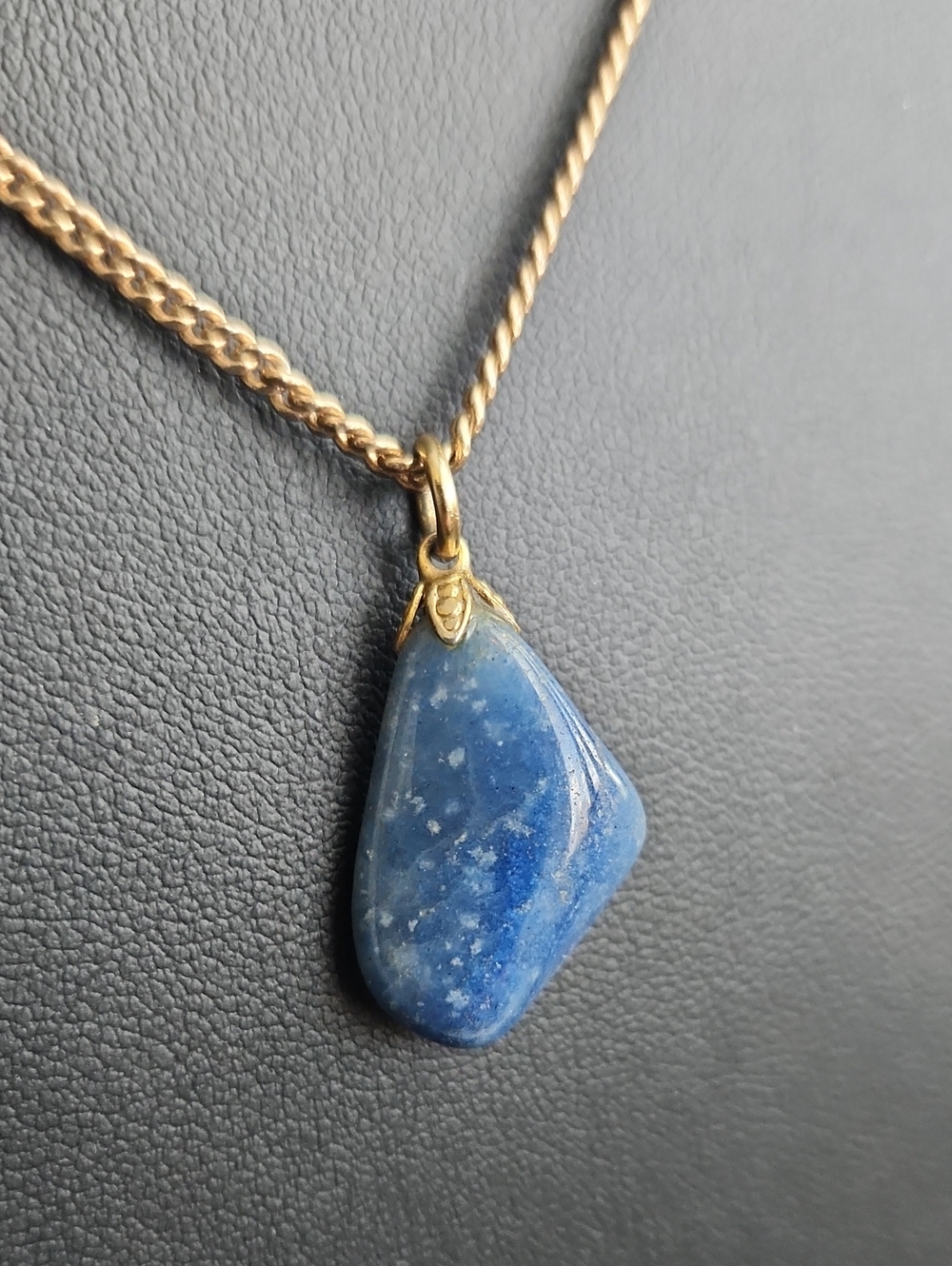 Gold Tone Chain Necklace with Blue Soladite Stone Pendant
